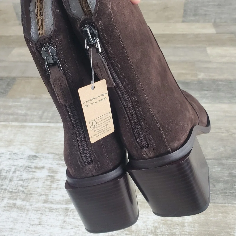 Vince Camuto Boots Sz 6.5 Water Repellnt Suede Mid Shaft Rootbeer‎ Kortimy